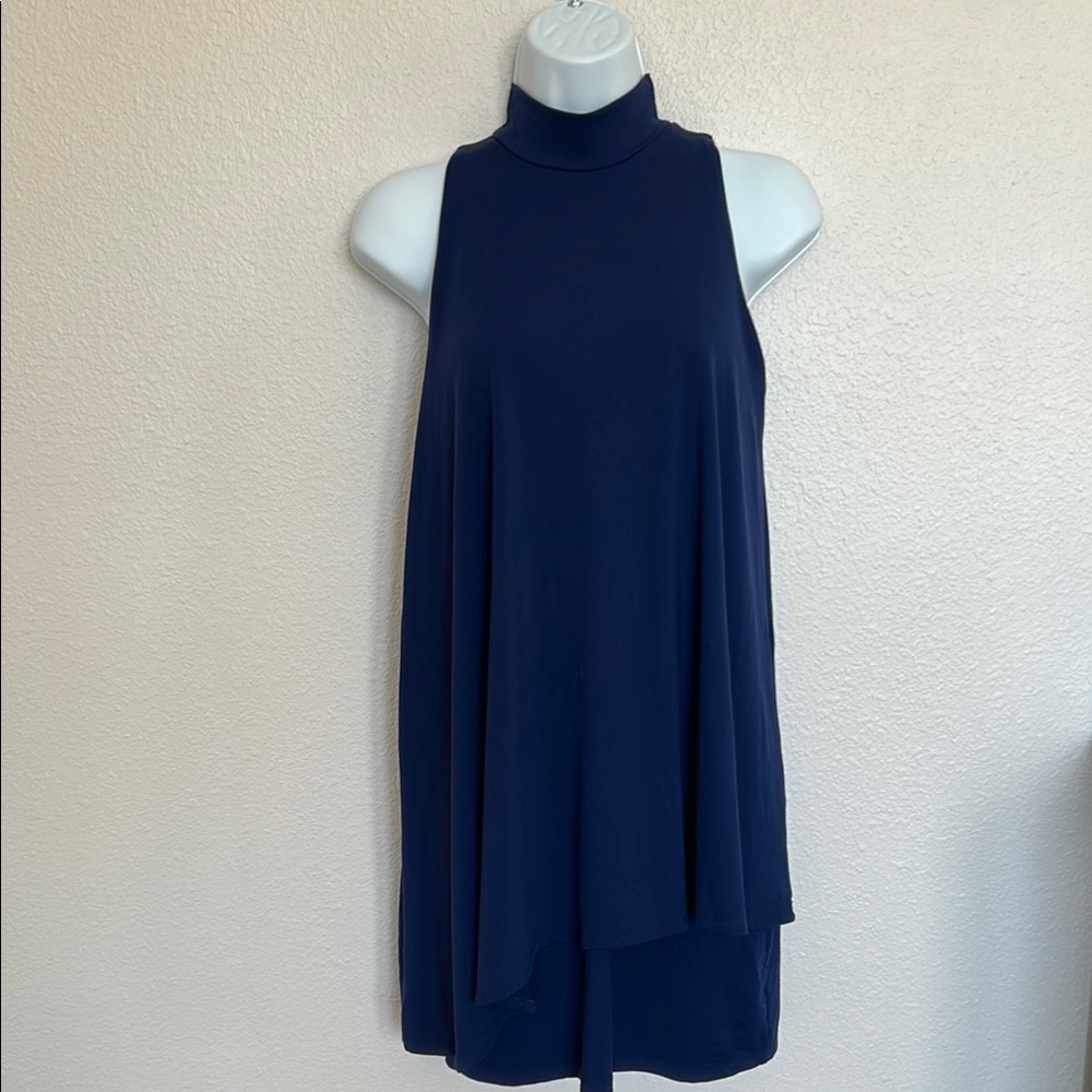 Susana Monaco Navy Blue Sleeveless Mock Neck Pullover Halter Dress Size XS